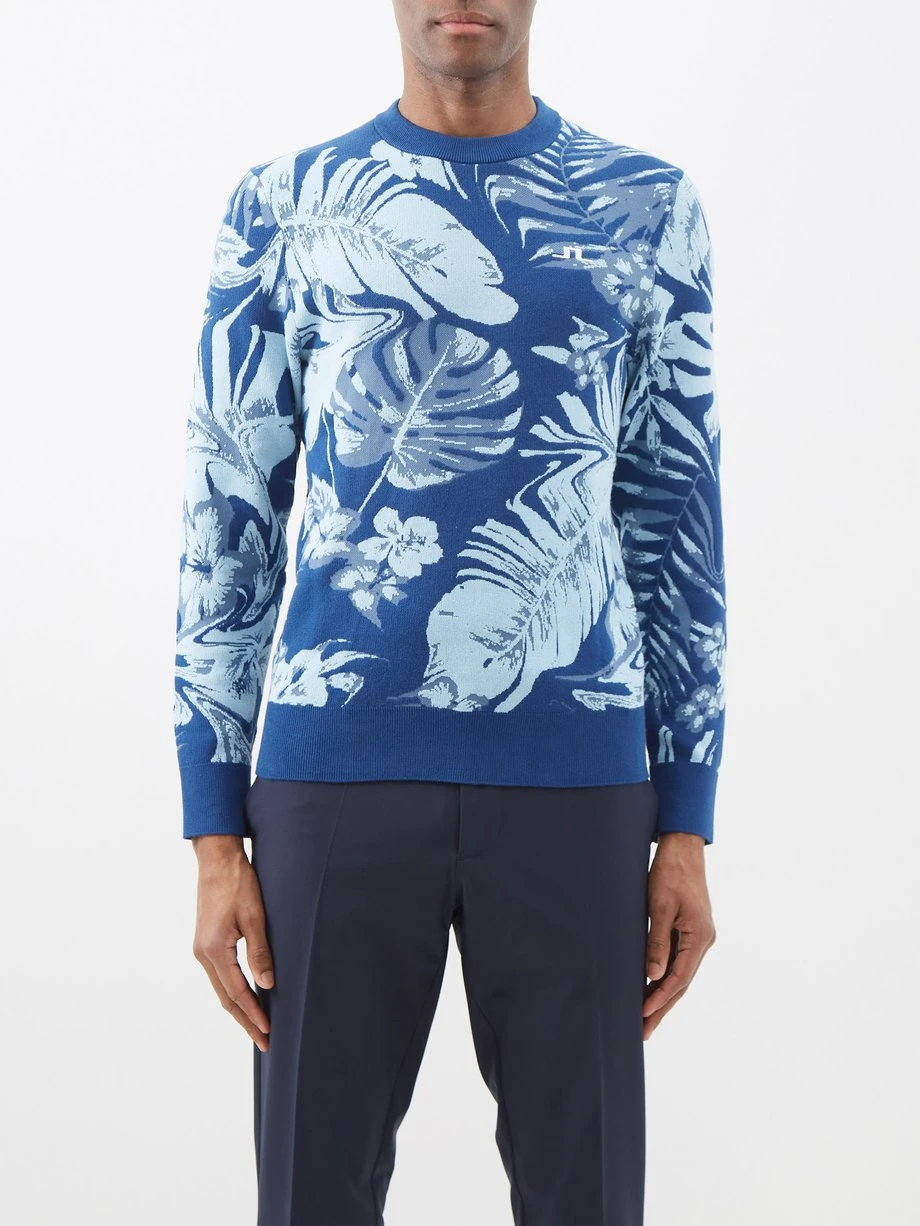 J.Lindeberg Percy Hibiscus-jacquard Cotton-blend Sweater 3 J.Lindeberg Percy Hibiscus-jacquard Cotton-blend Sweater